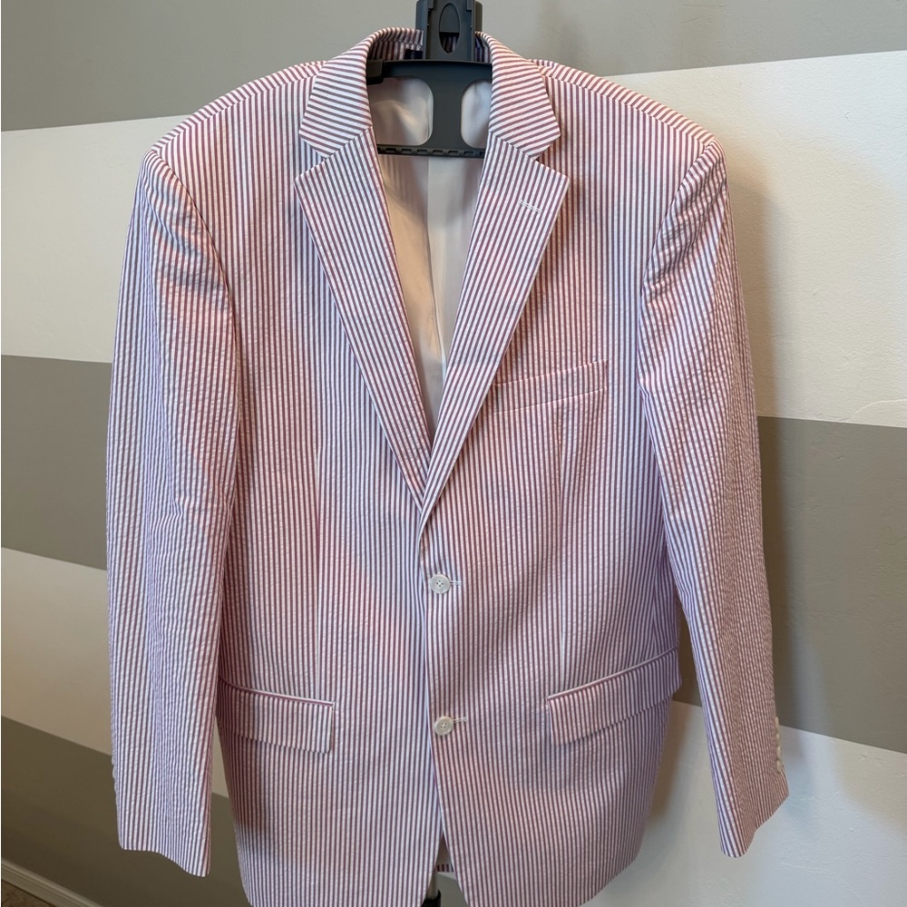 Patrick Fredrick NWOT cotton Strtch Stripe
Seersucker Sngle Breasted coat  43L